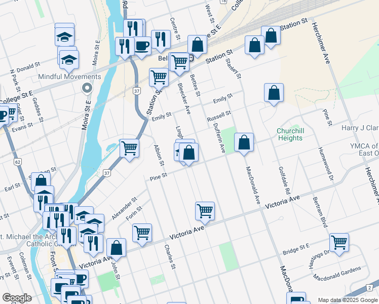 map of restaurants, bars, coffee shops, grocery stores, and more near 155 Lingham Street in Belleville