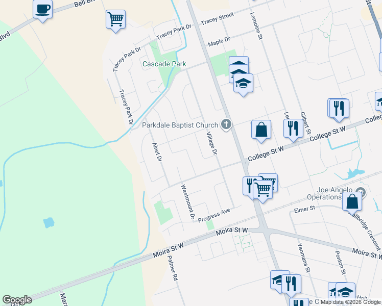 map of restaurants, bars, coffee shops, grocery stores, and more near 15 Thorncliffe Drive in Belleville