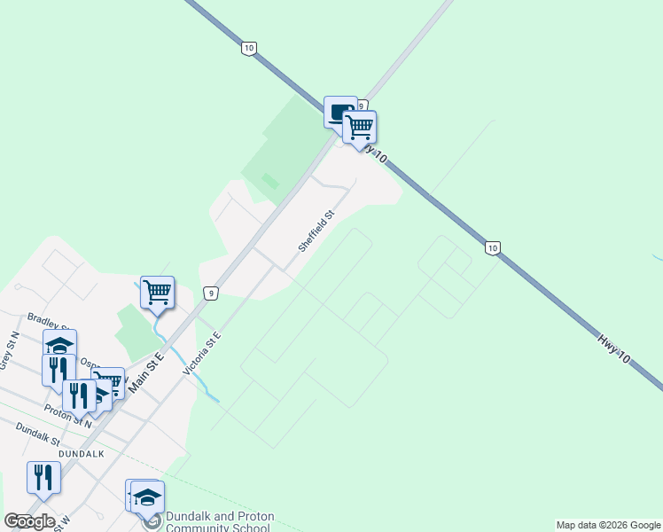 map of restaurants, bars, coffee shops, grocery stores, and more near 230 Ridley Crescent in Southgate