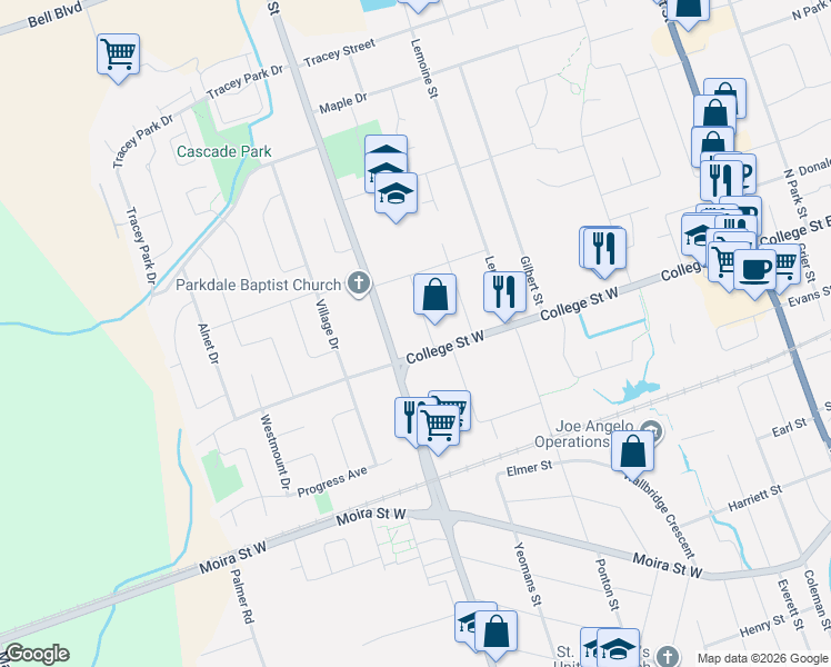 map of restaurants, bars, coffee shops, grocery stores, and more near 9 Shamrock Road in Belleville