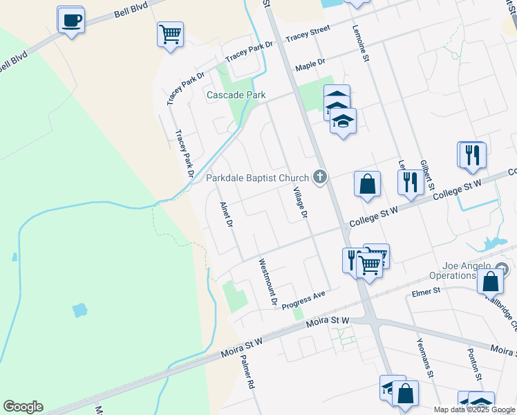 map of restaurants, bars, coffee shops, grocery stores, and more near 27 Thorncliffe Drive in Belleville