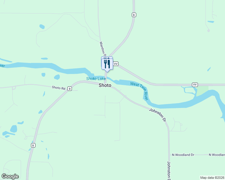 map of restaurants, bars, coffee shops, grocery stores, and more near 6338 Johnston Drive in Two Rivers