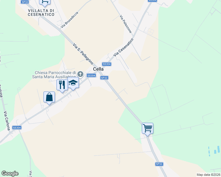 map of restaurants, bars, coffee shops, grocery stores, and more near 26 Via Campone Sala in Cesenatico