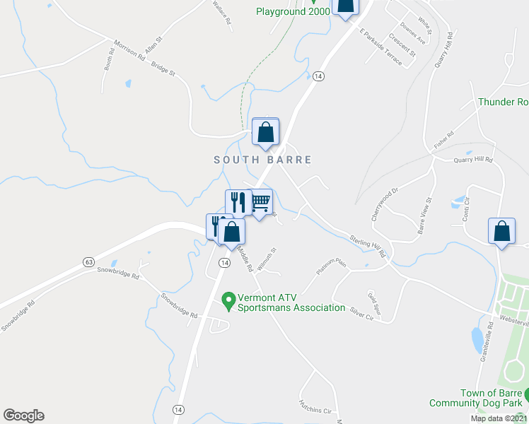 map of restaurants, bars, coffee shops, grocery stores, and more near 10 Wilson Street in Barre