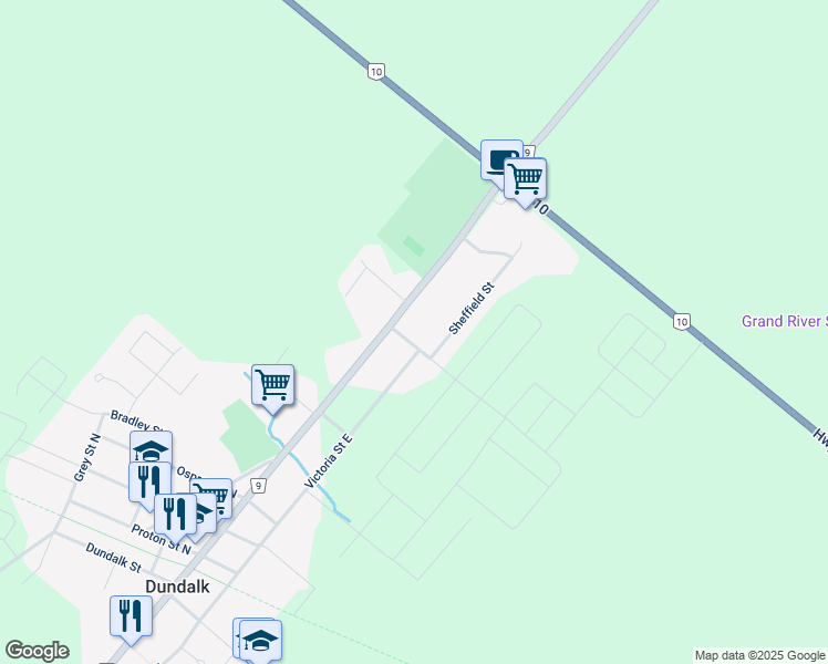 map of restaurants, bars, coffee shops, grocery stores, and more near 210 Ridley Crescent in Grey County