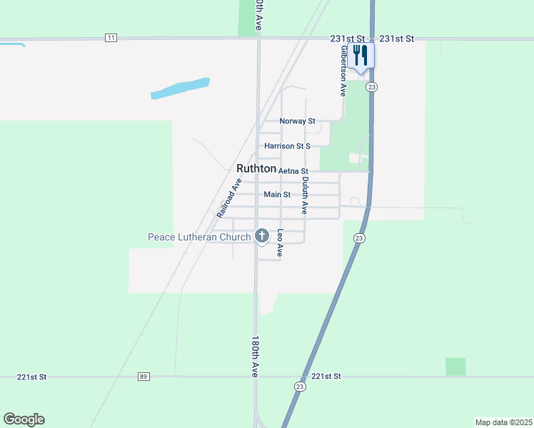 map of restaurants, bars, coffee shops, grocery stores, and more near 320 Cleveland Street in Ruthton