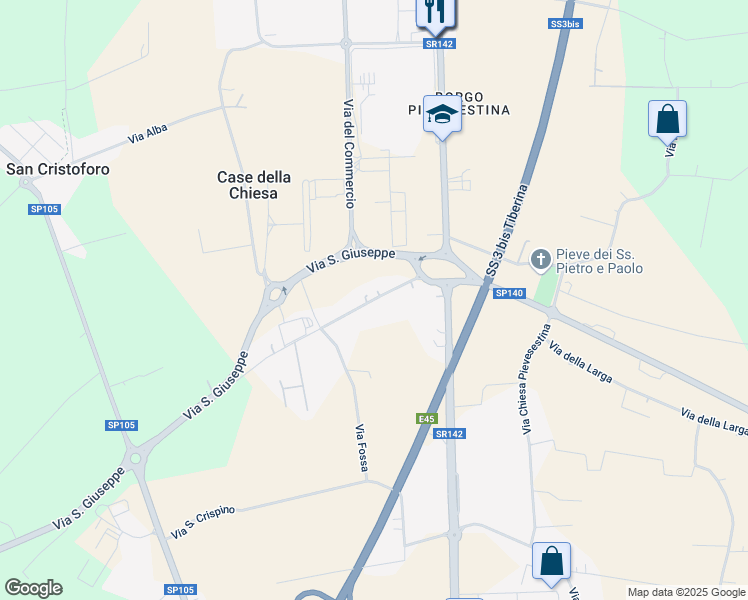 map of restaurants, bars, coffee shops, grocery stores, and more near 2849 Via Diegaro - Pievesestina in Cesena