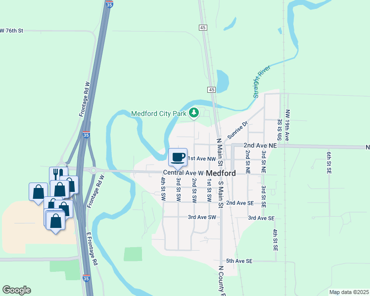 map of restaurants, bars, coffee shops, grocery stores, and more near 208 3rd Street Southwest in Medford
