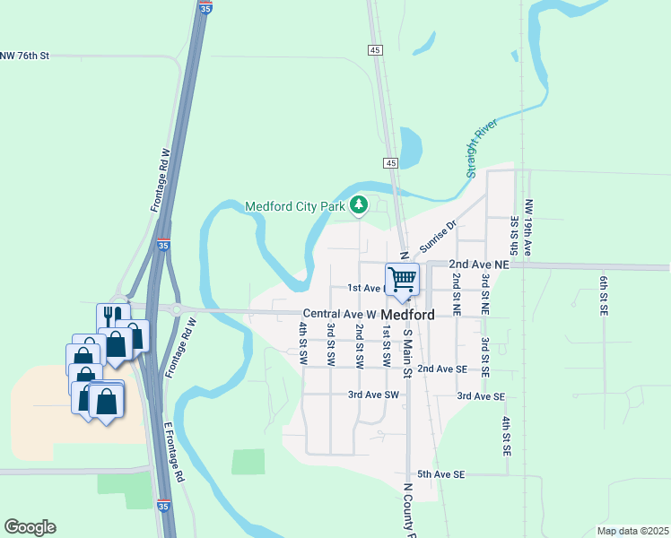 map of restaurants, bars, coffee shops, grocery stores, and more near 208 3rd Street Southwest in Medford
