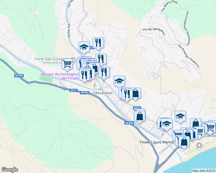 map of restaurants, bars, coffee shops, grocery stores, and more near 2 Via Generale Arnaldi in Finale Ligure