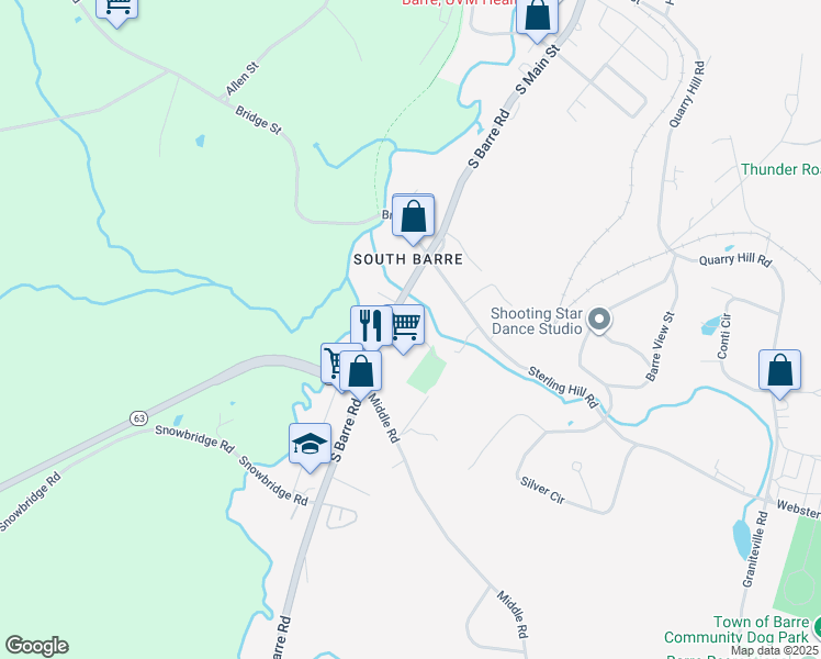 map of restaurants, bars, coffee shops, grocery stores, and more near 7 Wilson Street in Barre