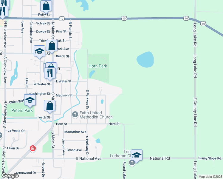map of restaurants, bars, coffee shops, grocery stores, and more near 650 Madison Street in Brillion