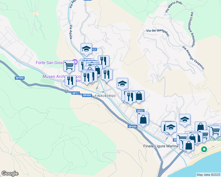 map of restaurants, bars, coffee shops, grocery stores, and more near 2 Via Generale Arnaldi in Finale Ligure