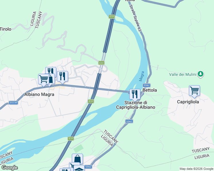 map of restaurants, bars, coffee shops, grocery stores, and more near 3 Via Serra in Albiano Magra