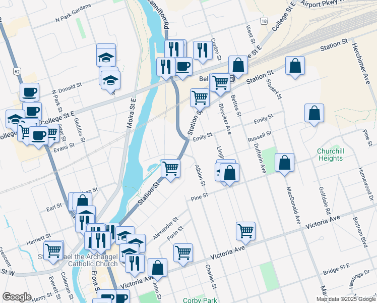 map of restaurants, bars, coffee shops, grocery stores, and more near in Belleville