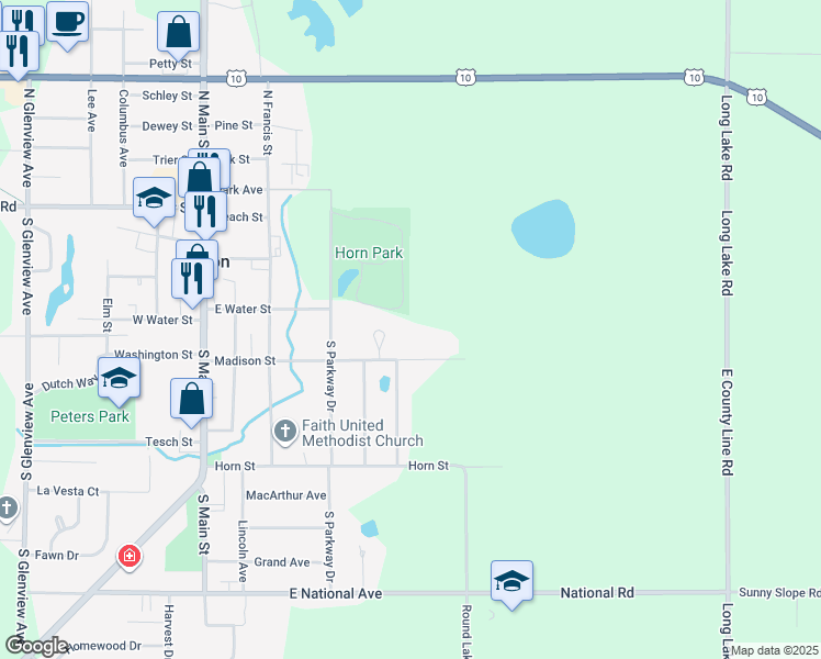 map of restaurants, bars, coffee shops, grocery stores, and more near 610 Madison Street in Brillion