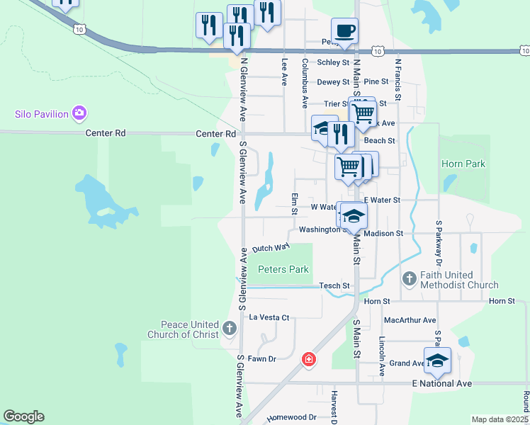 map of restaurants, bars, coffee shops, grocery stores, and more near 329 Wolfschmidt Street in Brillion