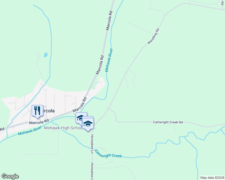map of restaurants, bars, coffee shops, grocery stores, and more near 38393 Wendling Road in Marcola