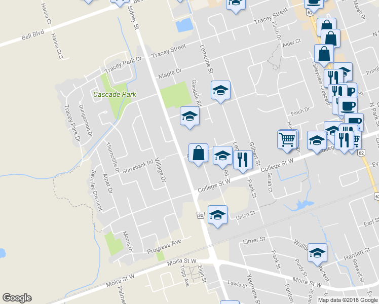 map of restaurants, bars, coffee shops, grocery stores, and more near 16 Auburn Street in Belleville