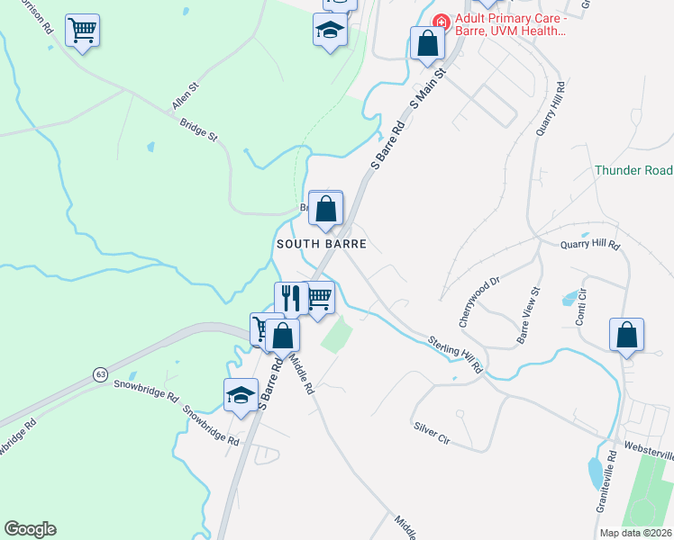 map of restaurants, bars, coffee shops, grocery stores, and more near in Barre Town