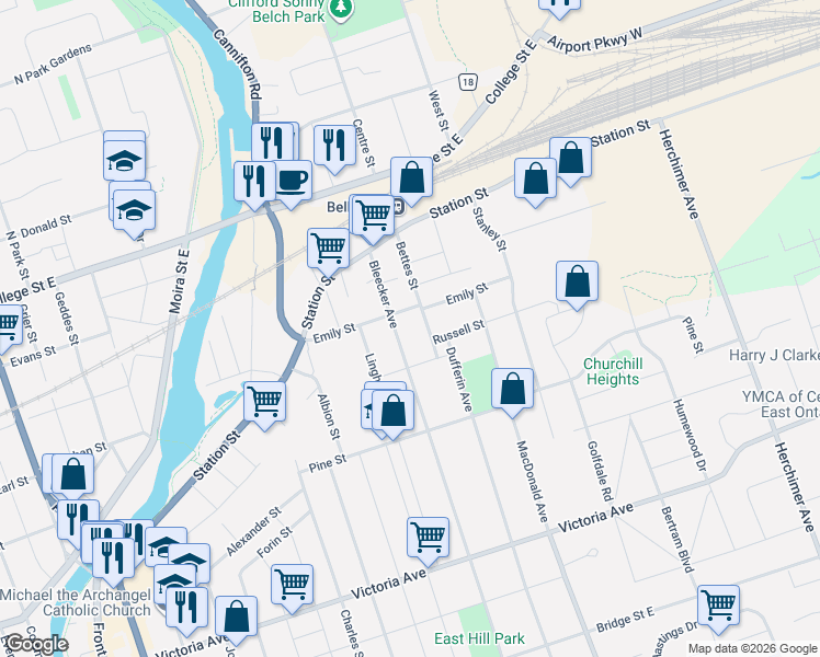 map of restaurants, bars, coffee shops, grocery stores, and more near 8 Bettes Street in Belleville