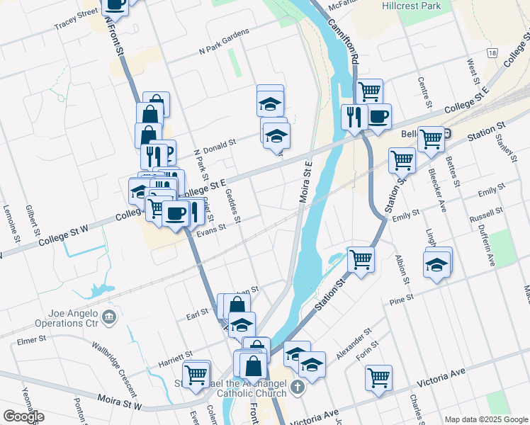 map of restaurants, bars, coffee shops, grocery stores, and more near 3 Stone Street in Belleville