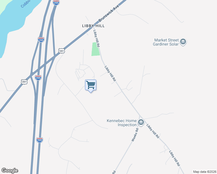 map of restaurants, bars, coffee shops, grocery stores, and more near 97 Libby Hill Road in Gardiner