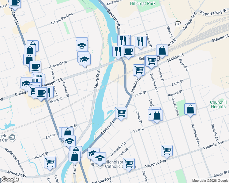 map of restaurants, bars, coffee shops, grocery stores, and more near in Belleville