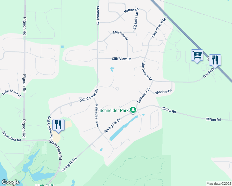 map of restaurants, bars, coffee shops, grocery stores, and more near W4847 Black Cherry Ct in Sherwood