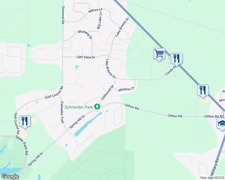 map of restaurants, bars, coffee shops, grocery stores, and more near N7856 Cliffwood Drive in Sherwood
