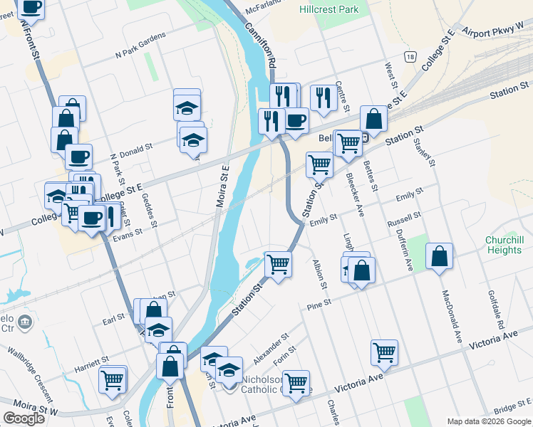 map of restaurants, bars, coffee shops, grocery stores, and more near 58 Cannifton Road in Belleville