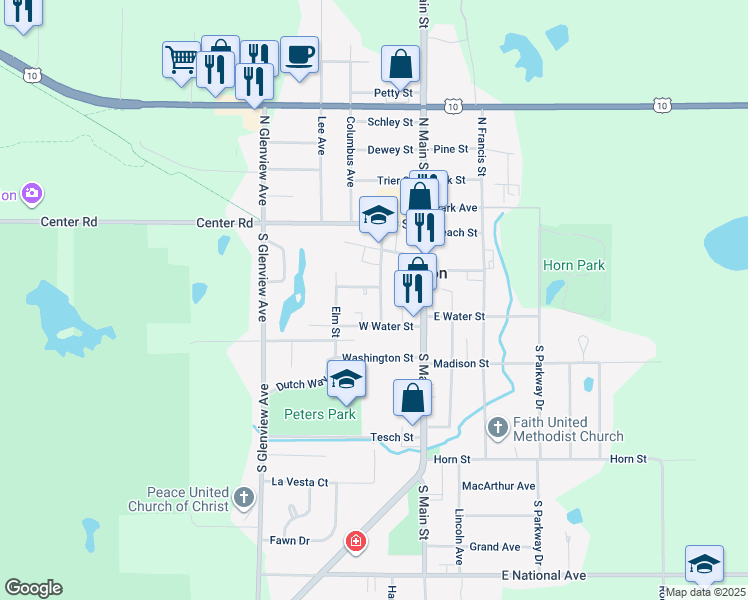 map of restaurants, bars, coffee shops, grocery stores, and more near 121 South Custer Street in Brillion