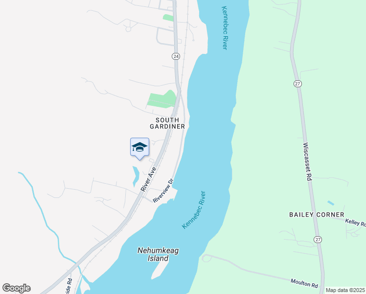 map of restaurants, bars, coffee shops, grocery stores, and more near 54 Riverview Drive in Gardiner