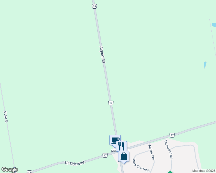 map of restaurants, bars, coffee shops, grocery stores, and more near 937077 Airport Road in Mulmur