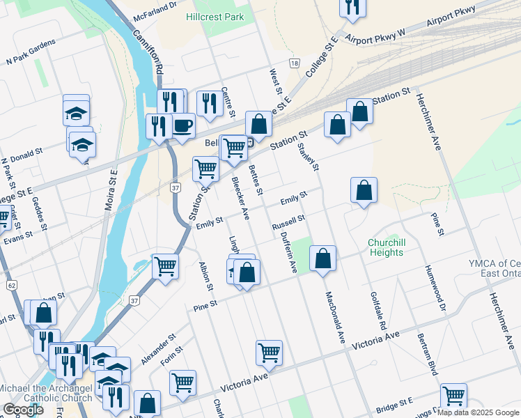map of restaurants, bars, coffee shops, grocery stores, and more near in Belleville
