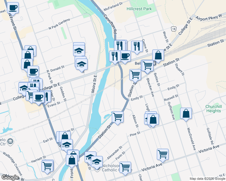 map of restaurants, bars, coffee shops, grocery stores, and more near 70 Cannifton Road in Belleville