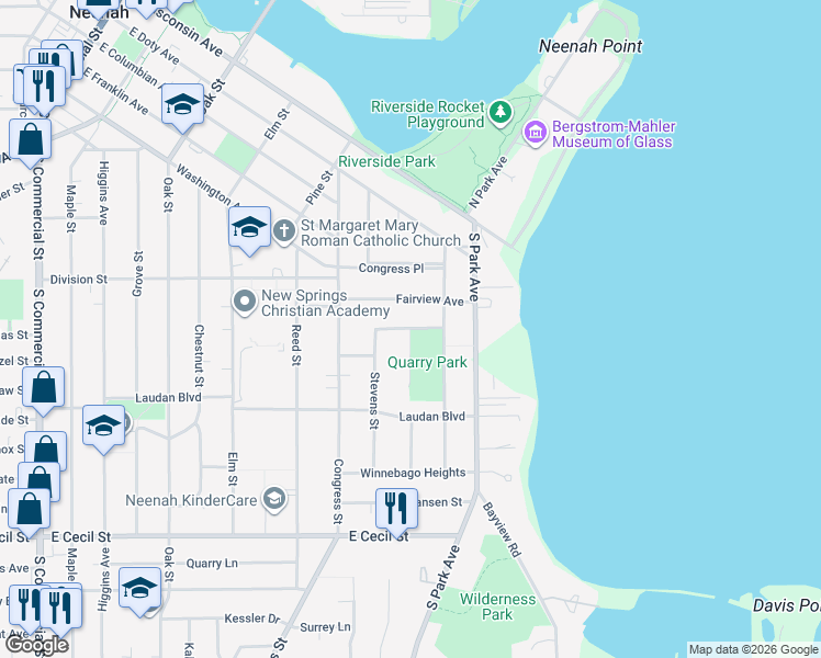 map of restaurants, bars, coffee shops, grocery stores, and more near 559 Belmont Avenue in Neenah