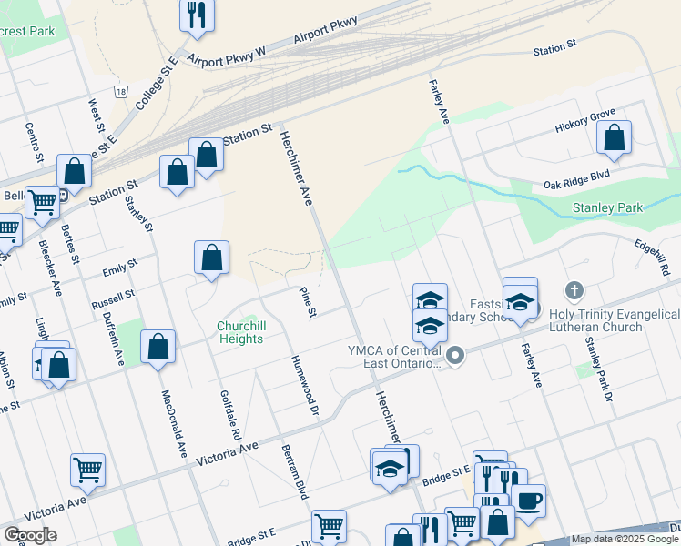 map of restaurants, bars, coffee shops, grocery stores, and more near 337 Herchimer Avenue in Belleville