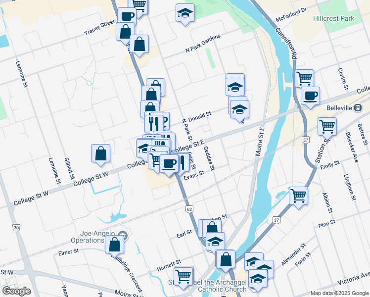 map of restaurants, bars, coffee shops, grocery stores, and more near in Belleville