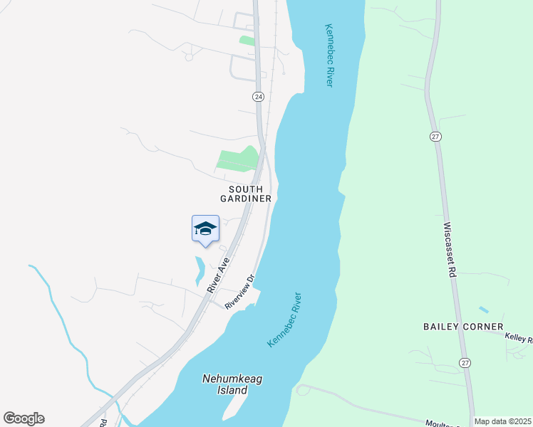 map of restaurants, bars, coffee shops, grocery stores, and more near 54 Riverview Drive in Gardiner