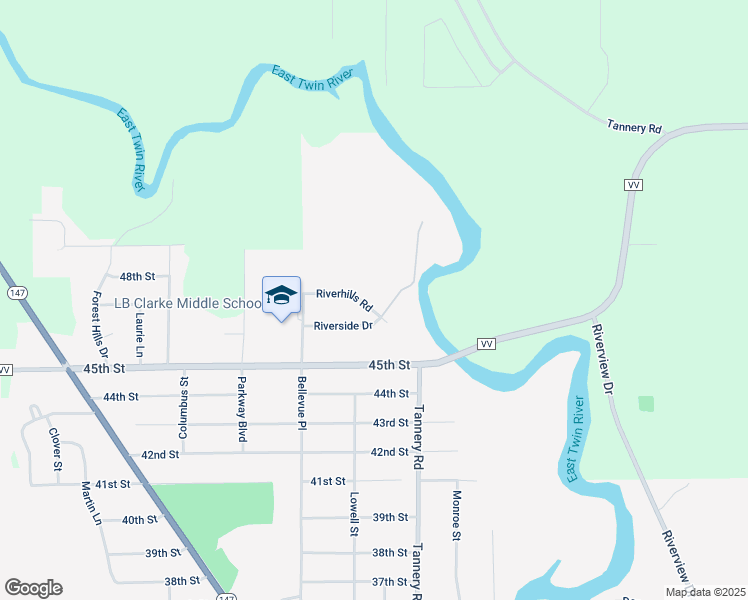 map of restaurants, bars, coffee shops, grocery stores, and more near 2524 Riverhills Road in Two Rivers
