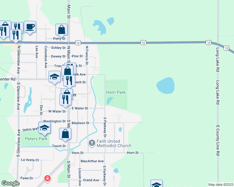 map of restaurants, bars, coffee shops, grocery stores, and more near 200 Parkway Drive in Brillion