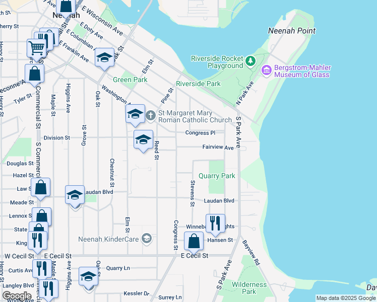 map of restaurants, bars, coffee shops, grocery stores, and more near 558 Fairview Avenue in Neenah