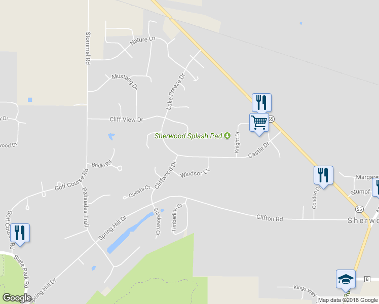 map of restaurants, bars, coffee shops, grocery stores, and more near W4716 Castle Drive in Sherwood