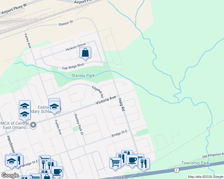 map of restaurants, bars, coffee shops, grocery stores, and more near 17 Briarwood Crescent in Belleville