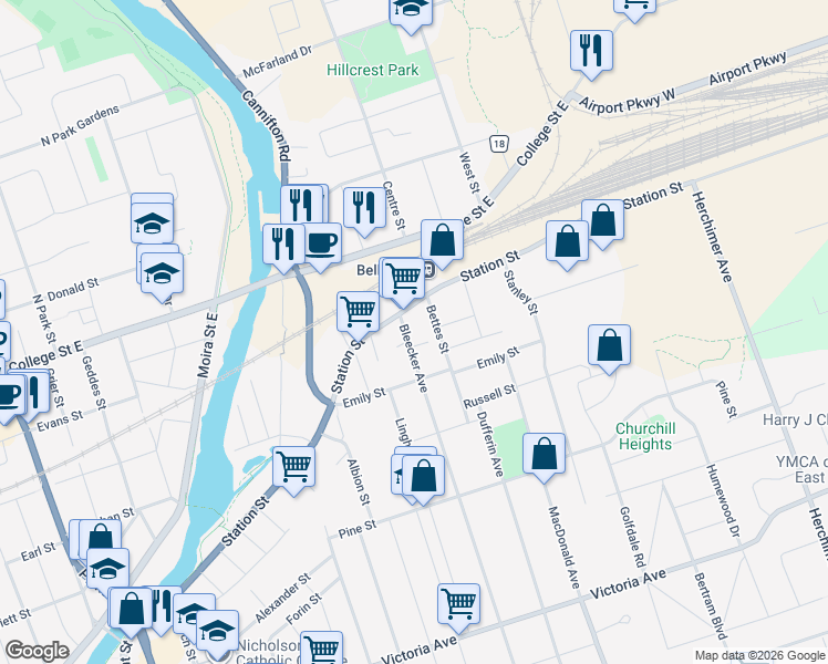 map of restaurants, bars, coffee shops, grocery stores, and more near 429 Bleecker Avenue in Belleville