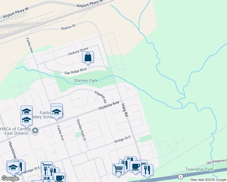 map of restaurants, bars, coffee shops, grocery stores, and more near 17 Briarwood Crescent in Belleville