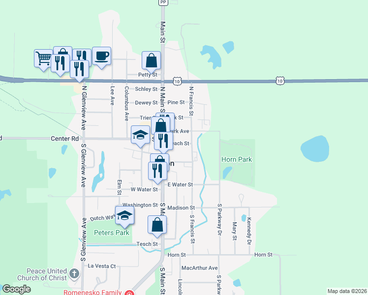 map of restaurants, bars, coffee shops, grocery stores, and more near 215 North Francis Street in Brillion