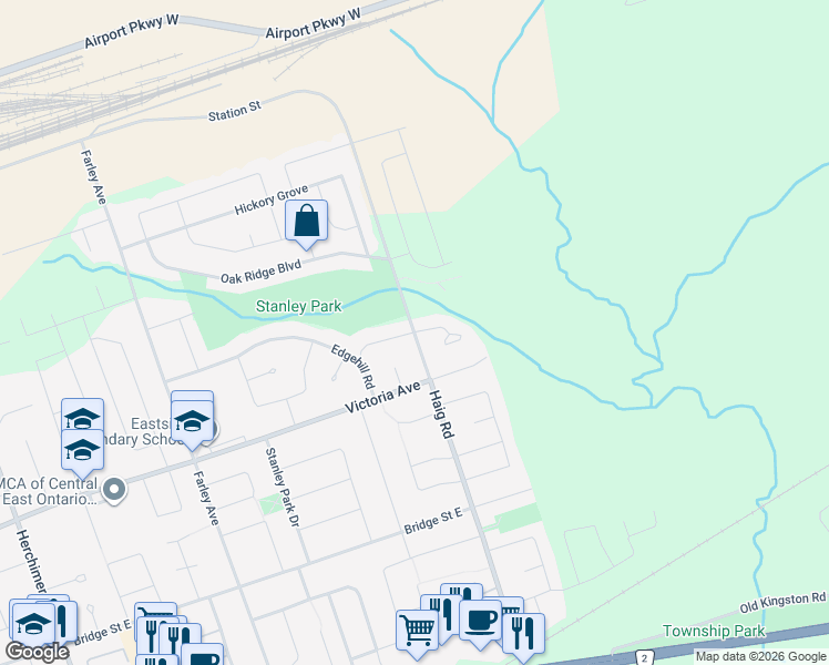 map of restaurants, bars, coffee shops, grocery stores, and more near Haig Road in Belleville