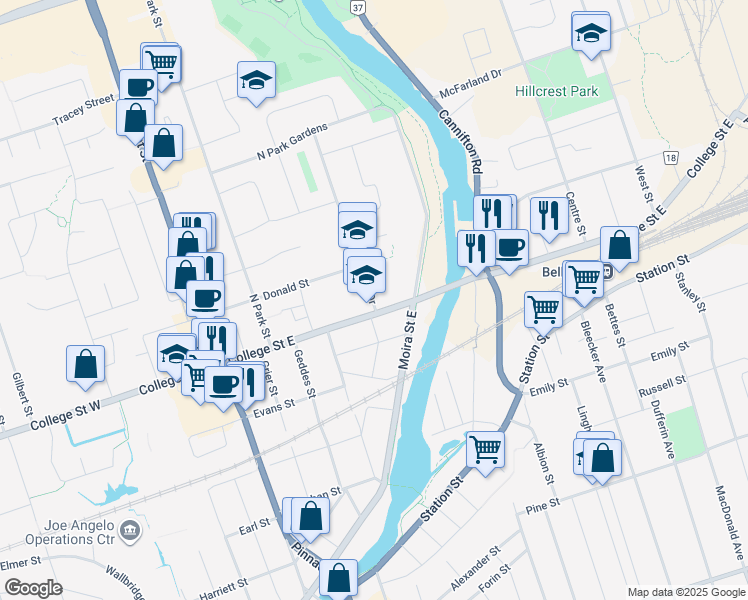 map of restaurants, bars, coffee shops, grocery stores, and more near 3 A Prince of Wales Drive in Belleville